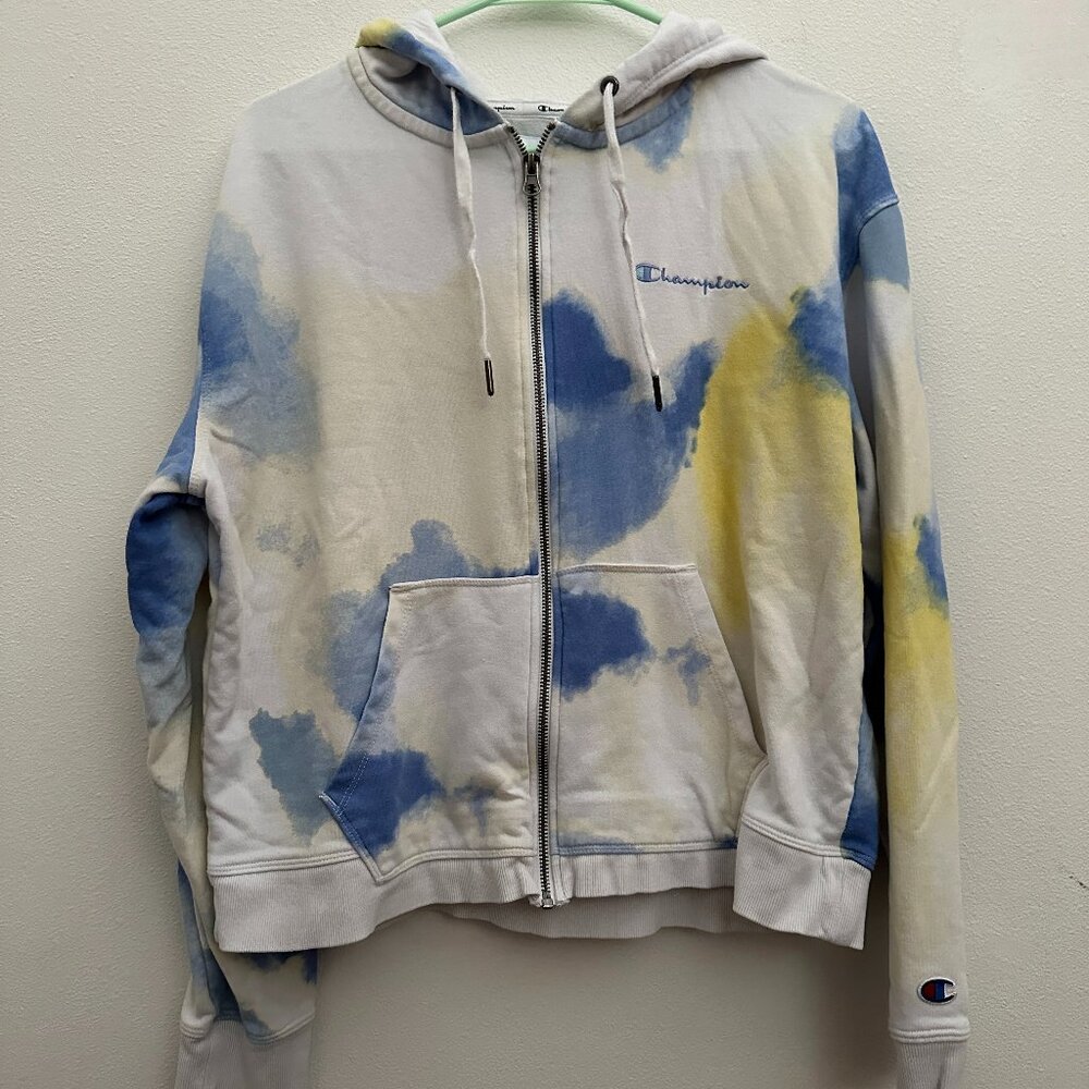 Champion Women's Tie Dye Blue Zip Up Hoodie Size XL
